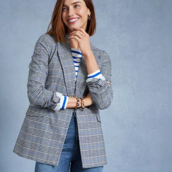 Talbots Glen Plaid Blazer Jacket Black White 16W Preppy Career Double Breasted - Picture 2 of 11